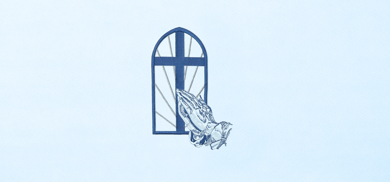 P 510 BL BL Church Window Hands Blue Blue Faux